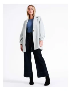 Basque Herringbone Tuck Sleeve Coat In Light Blue