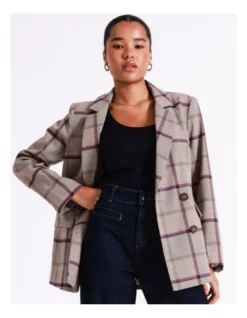 Basque Double Breasted Check Blazer In Assorted