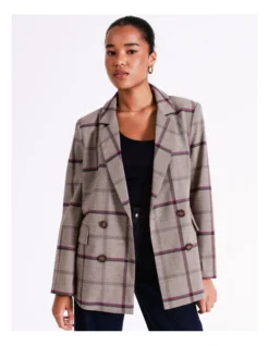 Basque Double Breasted Check Blazer In Assorted -Basque Store Online 975460060 6 720x928