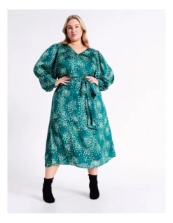 Basque Wrap Front Texture Midi Dress In Green -Basque Store Online 975460420 7 720x928