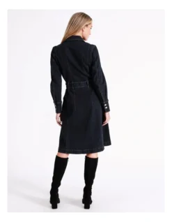 Basque Recycled Cotton Blend Denim Midi Shirt Dress In Indigo -Basque Store Online 975705400 5 720x928