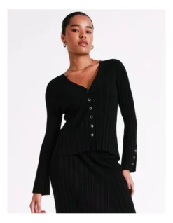 Basque Variegated Rib Fluted Sleeve Knit In Black