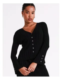 Basque Variegated Rib Fluted Sleeve Knit In Black -Basque Store Online 975849220 4 720x928