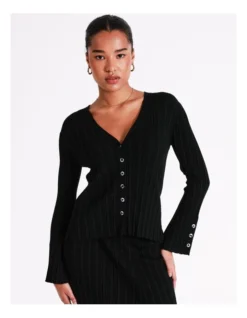 Basque Variegated Rib Fluted Sleeve Knit In Black -Basque Store Online 975849220 7 720x928