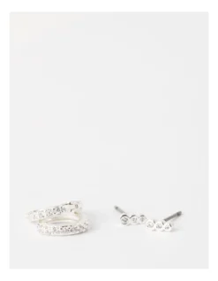 Basque Mini Diamante And Hoop Earring In Silver